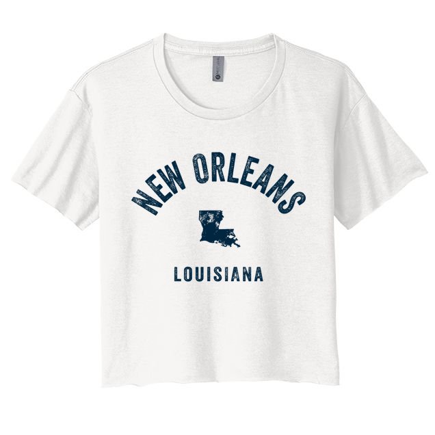 New Orleans Louisiana La Vintage 70s Sports Print Crop Top