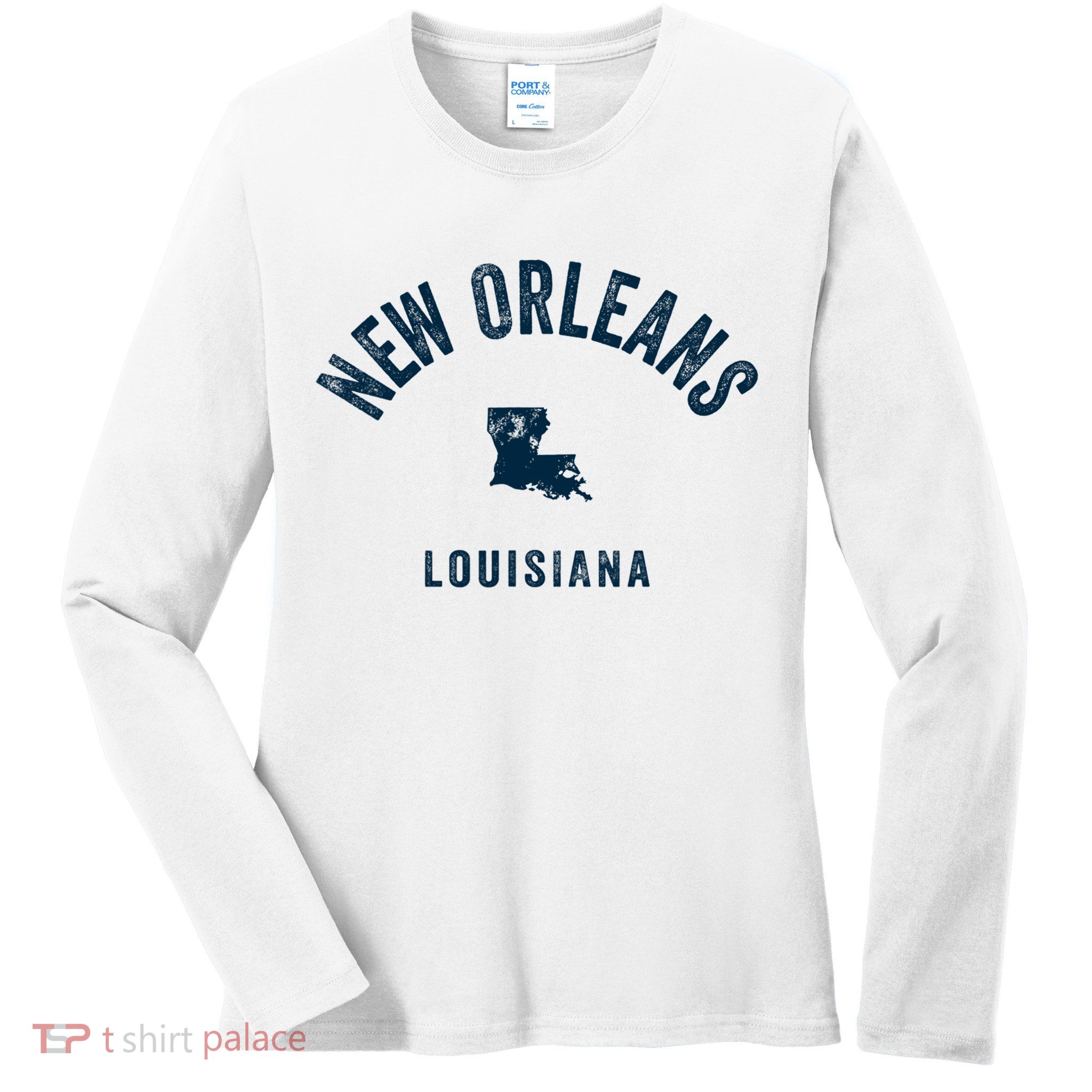 New Orleans Louisiana La Vintage 70s Sports Print Ladies Long Sleeve Shirt