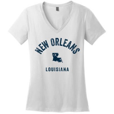 New Orleans Louisiana La Vintage 70s Sports Print Women's V-Neck T-Shirt
