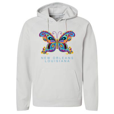 New Orleans Louisiana Souvenir Butterfly Graphic Performance Fleece Hoodie