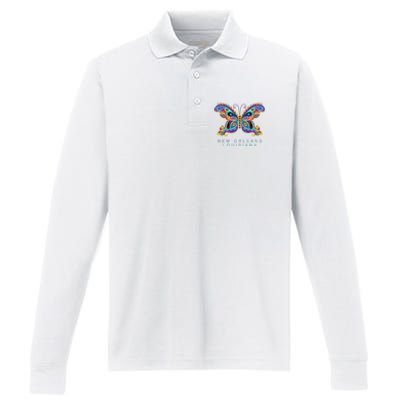 New Orleans Louisiana Souvenir Butterfly Graphic Performance Long Sleeve Polo