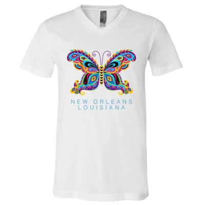 New Orleans Louisiana Souvenir Butterfly Graphic V-Neck T-Shirt