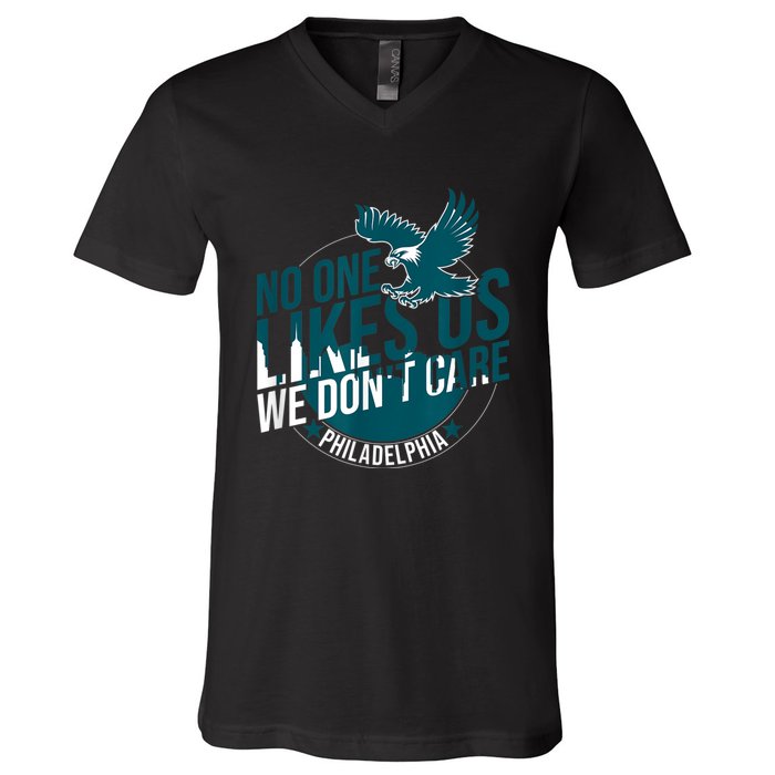 No One Likes Us We Don't Care Vintage Philly Bird Gang Funny V-Neck T-Shirt