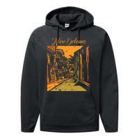 New Orleans Louisiana Souvenir Bourbon Street Performance Fleece Hoodie