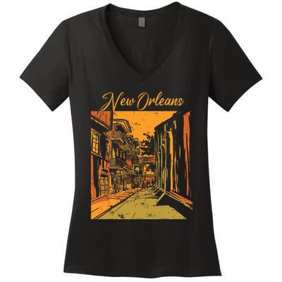 New Orleans Louisiana Souvenir Bourbon Street Women's V-Neck T-Shirt