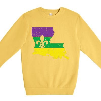 New Orleans Louisiana Map Jester Funny Mardi Gras Carnival Premium Crewneck Sweatshirt