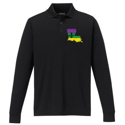 New Orleans Louisiana Map Jester Funny Mardi Gras Carnival Performance Long Sleeve Polo