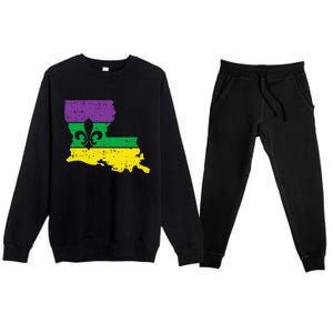 New Orleans Louisiana Map Jester Funny Mardi Gras Carnival Premium Crewneck Sweatsuit Set