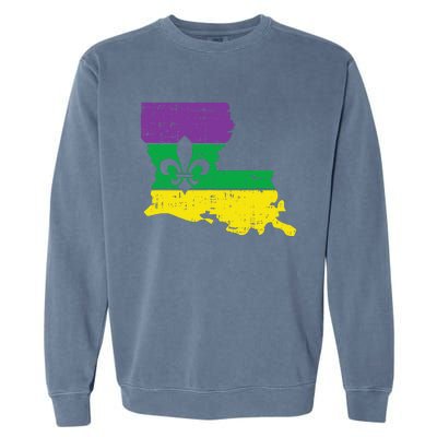 New Orleans Louisiana Map Jester Funny Mardi Gras Carnival Garment-Dyed Sweatshirt