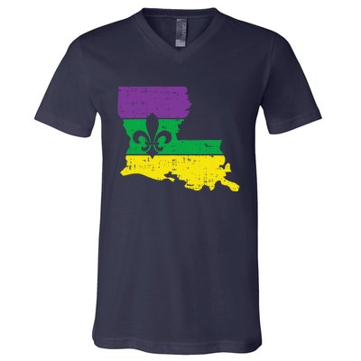 New Orleans Louisiana Map Jester Funny Mardi Gras Carnival V-Neck T-Shirt