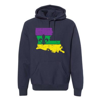 New Orleans Louisiana Map Jester Funny Mardi Gras Carnival Premium Hoodie