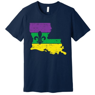 New Orleans Louisiana Map Jester Funny Mardi Gras Carnival Premium T-Shirt