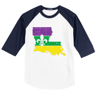 New Orleans Louisiana Map Jester Funny Mardi Gras Carnival Baseball Sleeve Shirt