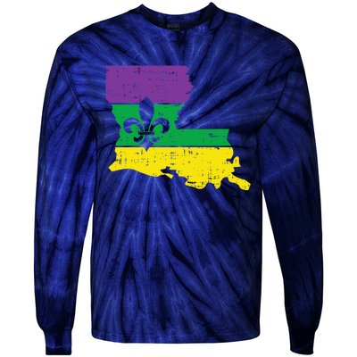 New Orleans Louisiana Map Jester Funny Mardi Gras Carnival Tie-Dye Long Sleeve Shirt