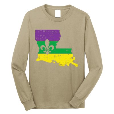 New Orleans Louisiana Map Jester Funny Mardi Gras Carnival Long Sleeve Shirt