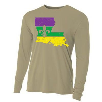 New Orleans Louisiana Map Jester Funny Mardi Gras Carnival Cooling Performance Long Sleeve Crew