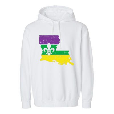 New Orleans Louisiana Map Jester Funny Mardi Gras Carnival Garment-Dyed Fleece Hoodie