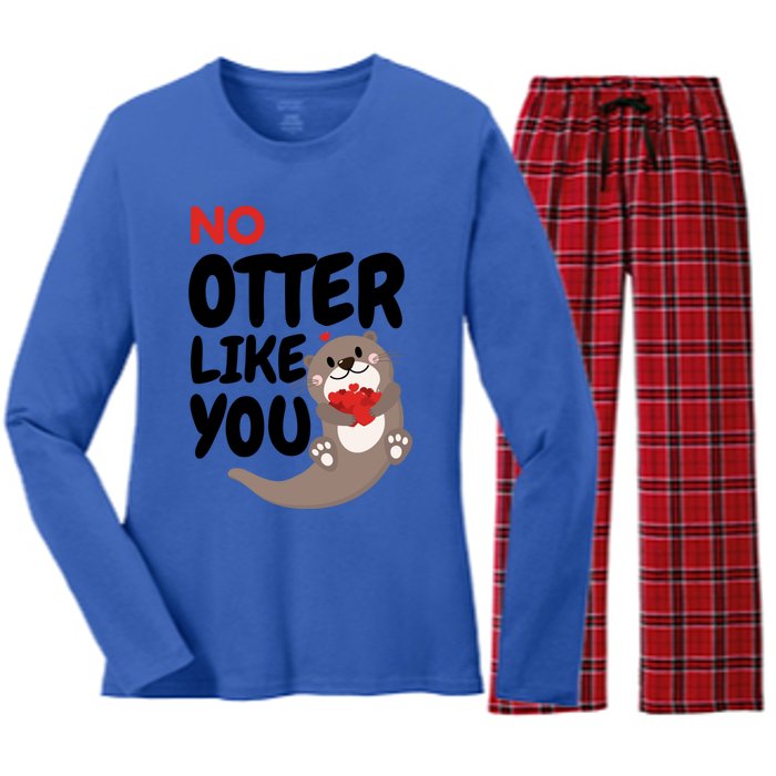 No Otter Like You Funny Otter Phrase Sweet Otter Gift Women's Long Sleeve Flannel Pajama Set 