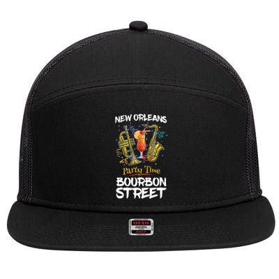 New Orleans Louisiana Bourbon Street Jazz Party Souvenir 7 Panel Mesh Trucker Snapback Hat