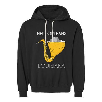 New Orleans Louisiana Jazz Music Player Saxophone Garment-Dyed Fleece Hoodie