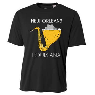 New Orleans Louisiana Jazz Music Player Saxophone Cooling Performance Crew T-Shirt