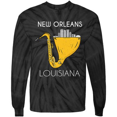 New Orleans Louisiana Jazz Music Player Saxophone Tie-Dye Long Sleeve Shirt