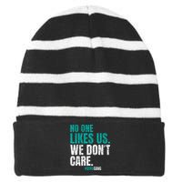 No One Likes Us We Don't Care Motivational Philly Vintage Striped Beanie with Solid Band