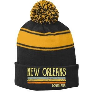 New Orleans Louisiana La Love Gift Souvenir Stripe Pom Pom Beanie