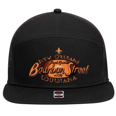 New Orleans Louisiana Bourbon Street French Quarter 7 Panel Mesh Trucker Snapback Hat