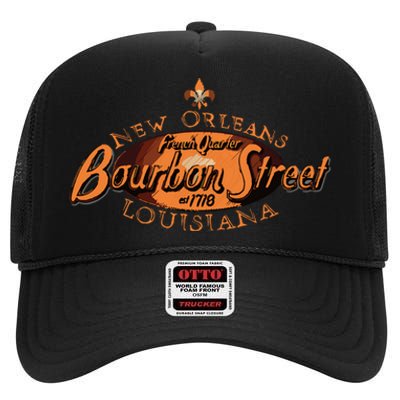 New Orleans Louisiana Bourbon Street French Quarter High Crown Mesh Back Trucker Hat