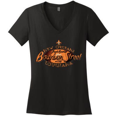 New Orleans Louisiana Bourbon Street French Quarter Women's V-Neck T-Shirt