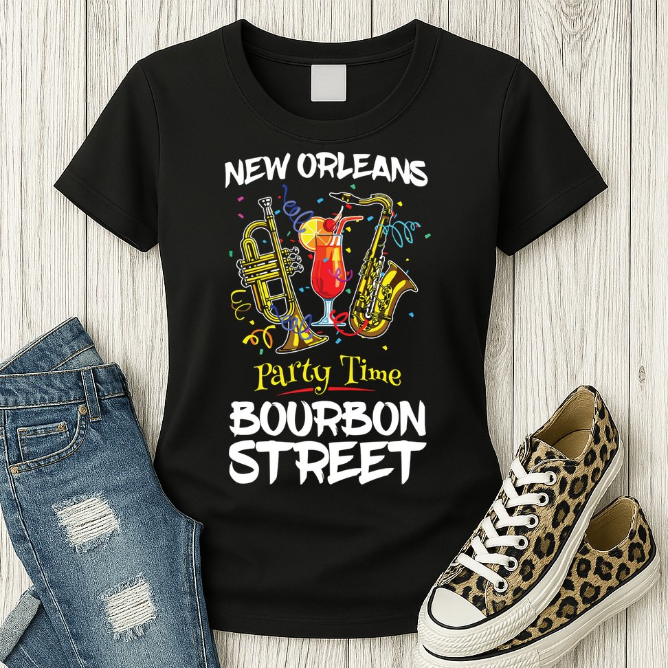 New Orleans Louisiana Bourbon Street Jazz Party Souvenir Womens T-Shirt