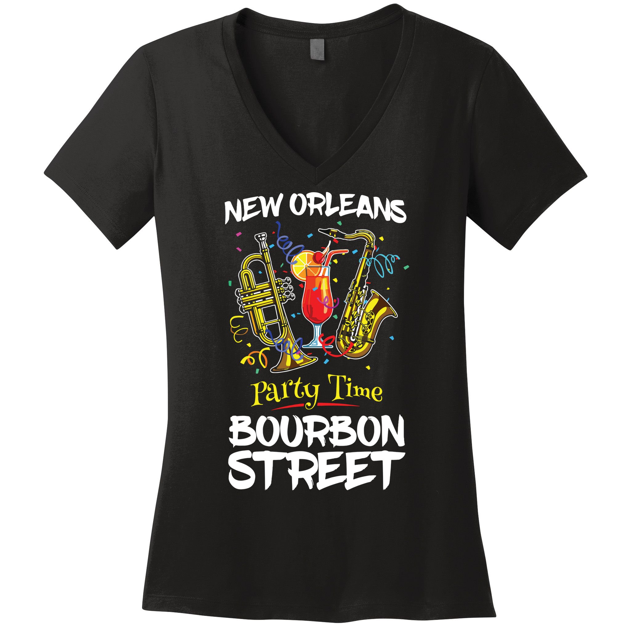 New Orleans Louisiana Bourbon Street Jazz Party Souvenir Women's V-Neck T-Shirt
