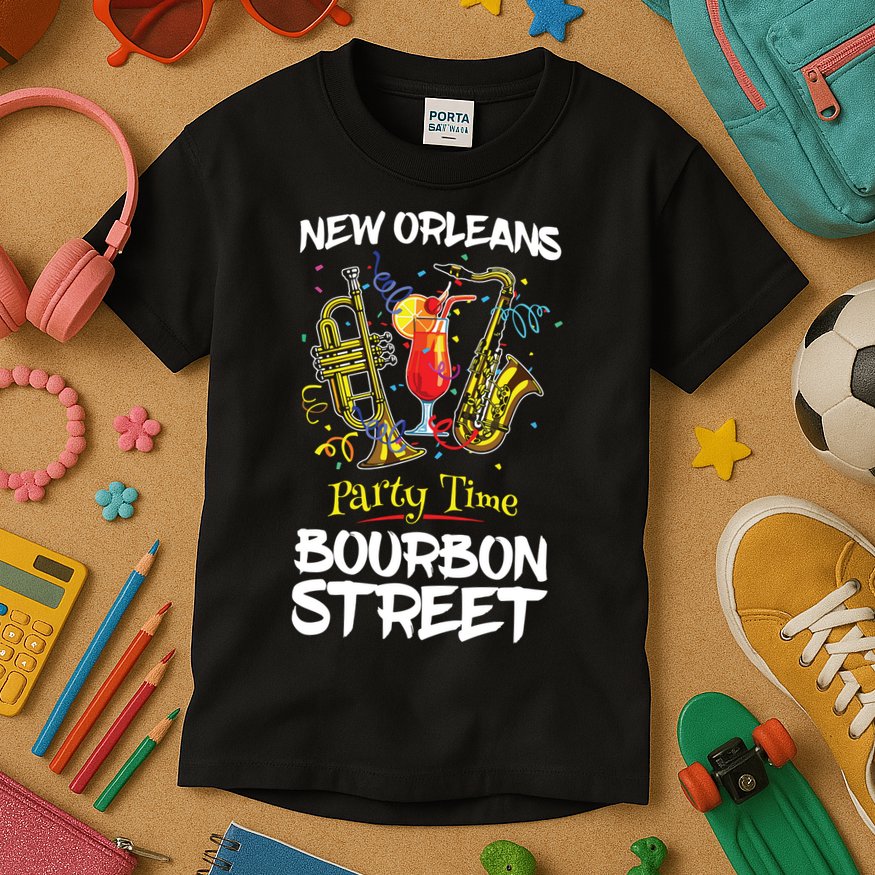 New Orleans Louisiana Bourbon Street Jazz Party Souvenir Kids T-Shirt