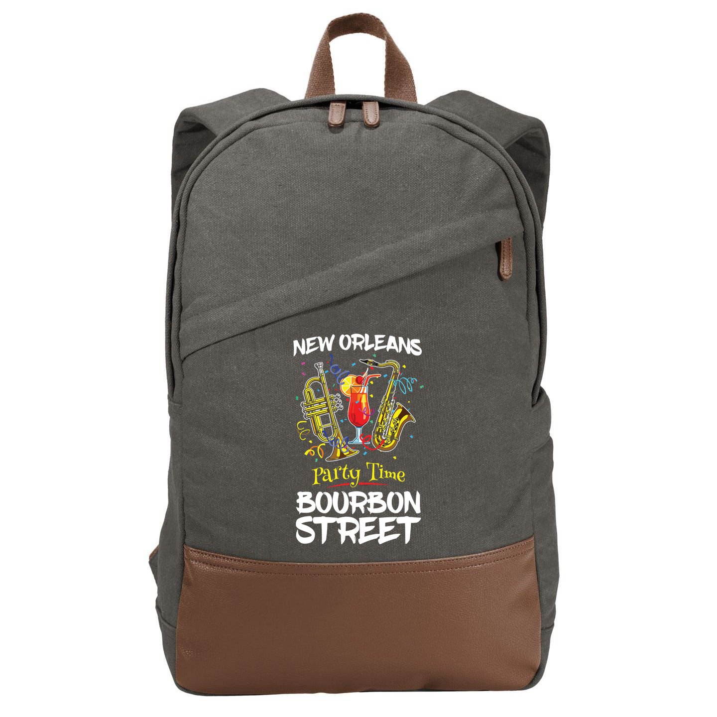 New Orleans Louisiana Bourbon Street Jazz Party Souvenir Cotton Canvas Backpack