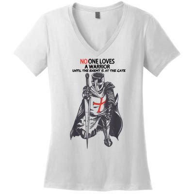 No One Loves A Warrior, Warriors Of Christ Knights Templar Women's V-Neck T-Shirt