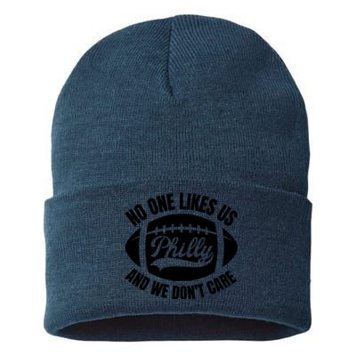 No One Likes Us We Don't Care Vintage Philly Bird Gang Funny Sustainable Knit Beanie