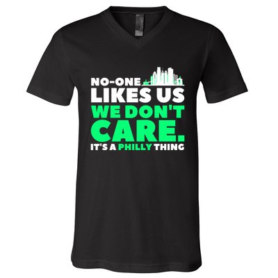 No One Likes Us We Don't Care Vintage Philly Bird Gang Funny V-Neck T-Shirt