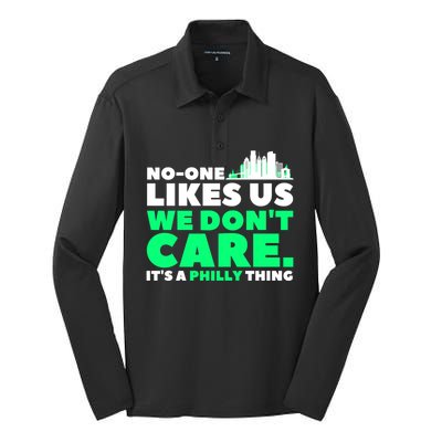 No One Likes Us We Don't Care Vintage Philly Bird Gang Funny Silk Touch Performance Long Sleeve Polo