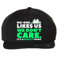 No One Likes Us We Don't Care Vintage Philly Bird Gang Funny Wool Snapback Cap