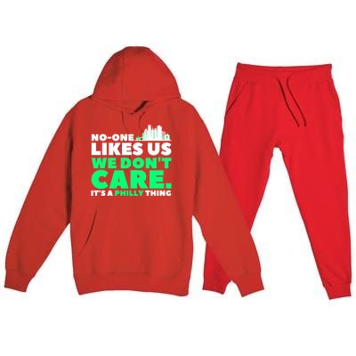 No One Likes Us We Don't Care Vintage Philly Bird Gang Funny Premium Hooded Sweatsuit Set