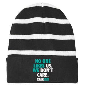 No One Likes Us We Don't Care Philly Bird Gang Football Striped Beanie with Solid Band