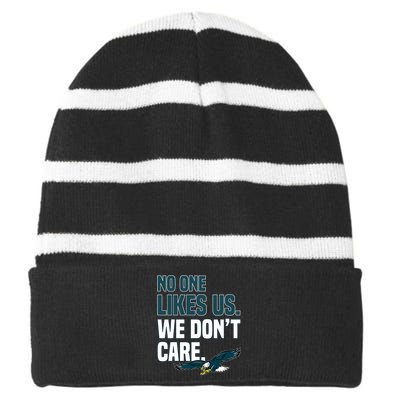 No One Likes Us We Don't Care Philadelphia Philly Fan Striped Beanie with Solid Band