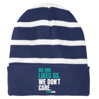 No One Likes Us We Don't Care Vintage Motivational Philly Striped Beanie with Solid Band