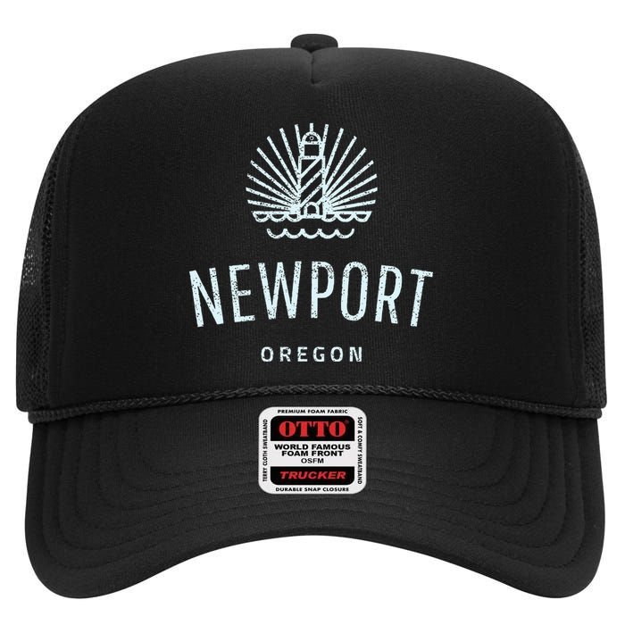 Newport Oregon Lighthouse Coast Souvenir High Crown Mesh Back Trucker Hat