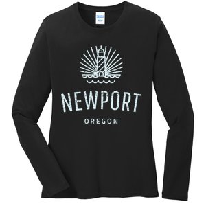 Newport Oregon Lighthouse Coast Souvenir Ladies Long Sleeve Shirt