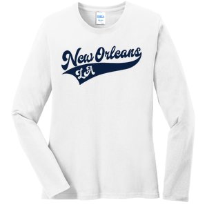 New Orleans Louisiana Retro Throwback Design Classic Ladies Long Sleeve Shirt