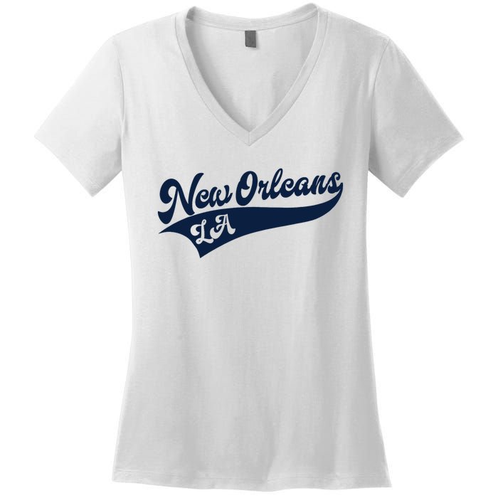 New Orleans Louisiana Retro Throwback Design Classic Women's V-Neck T-Shirt