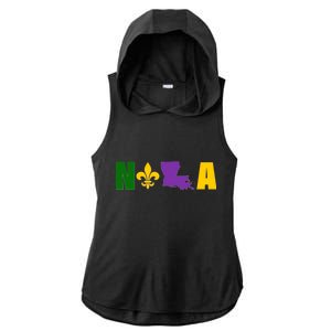 Nola Mardi Gras New Orleans Ladies PosiCharge Tri-Blend Wicking Draft Hoodie Tank