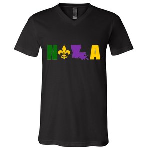 Nola Mardi Gras New Orleans V-Neck T-Shirt